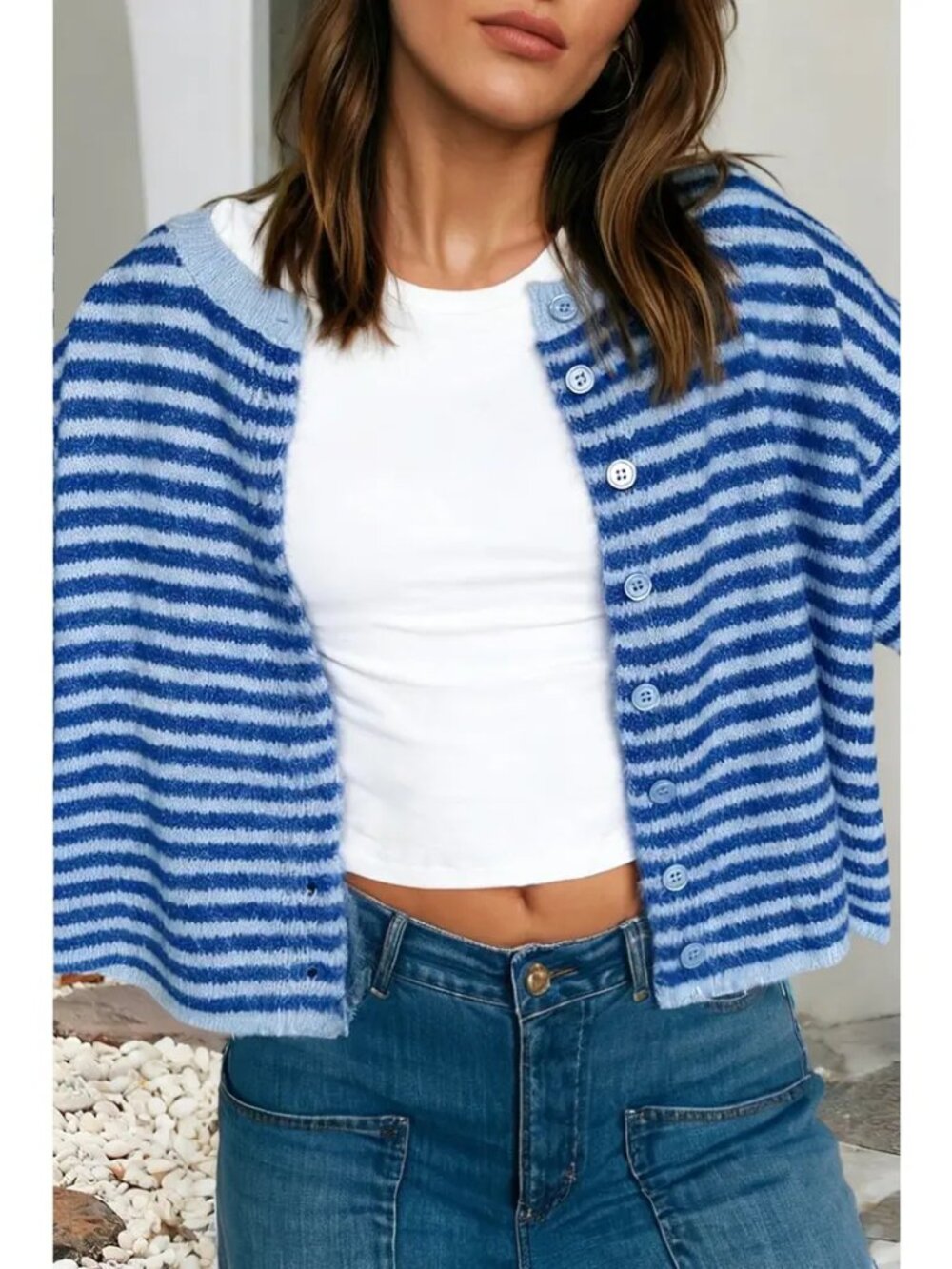 Loose Half Sleeve Knit Button Down Sweater Cardigan NEW